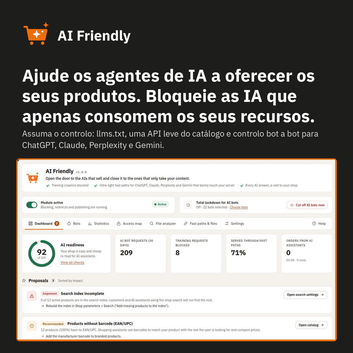 Painel: pontuação de preparação para IA e melhorias com correção num clique.