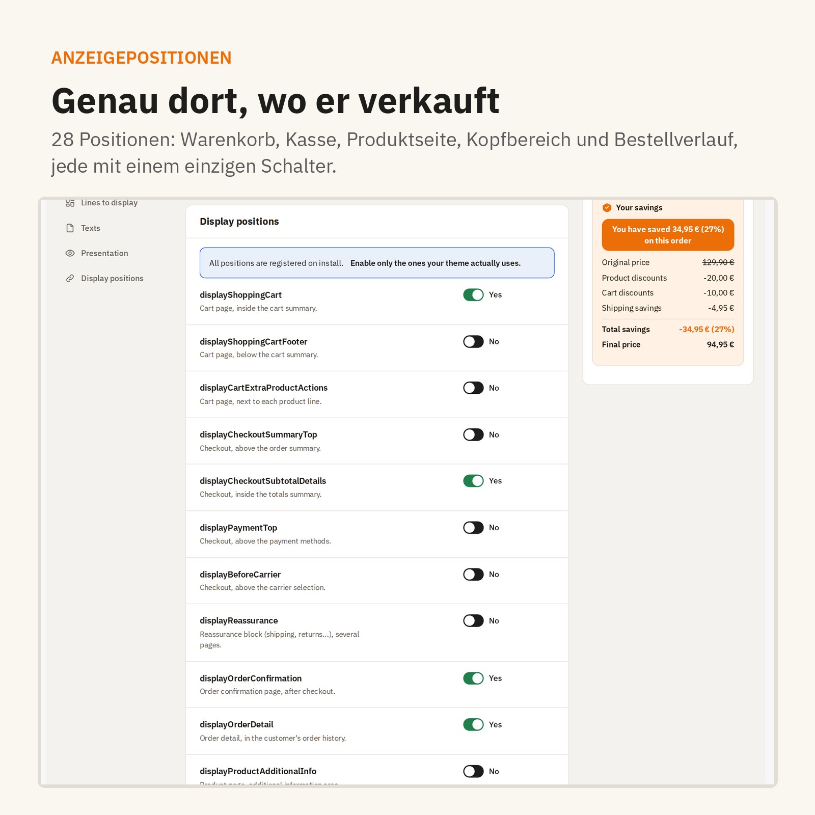 Positionen: 28 Stellen zur Anzeige, genau dort, wo es verkauft.