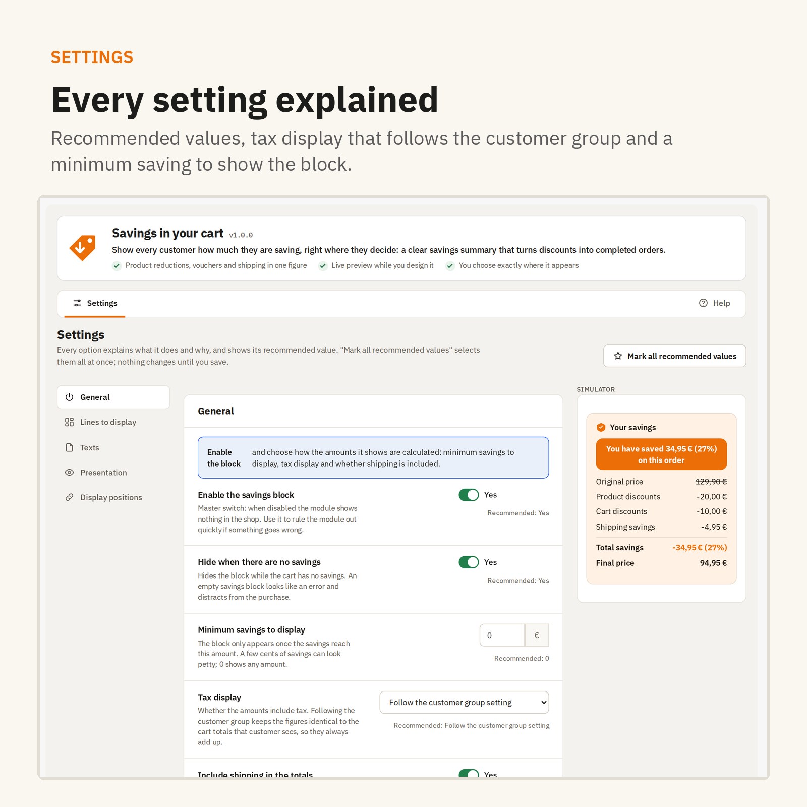 Settings: every option explained, with recommended values marked.