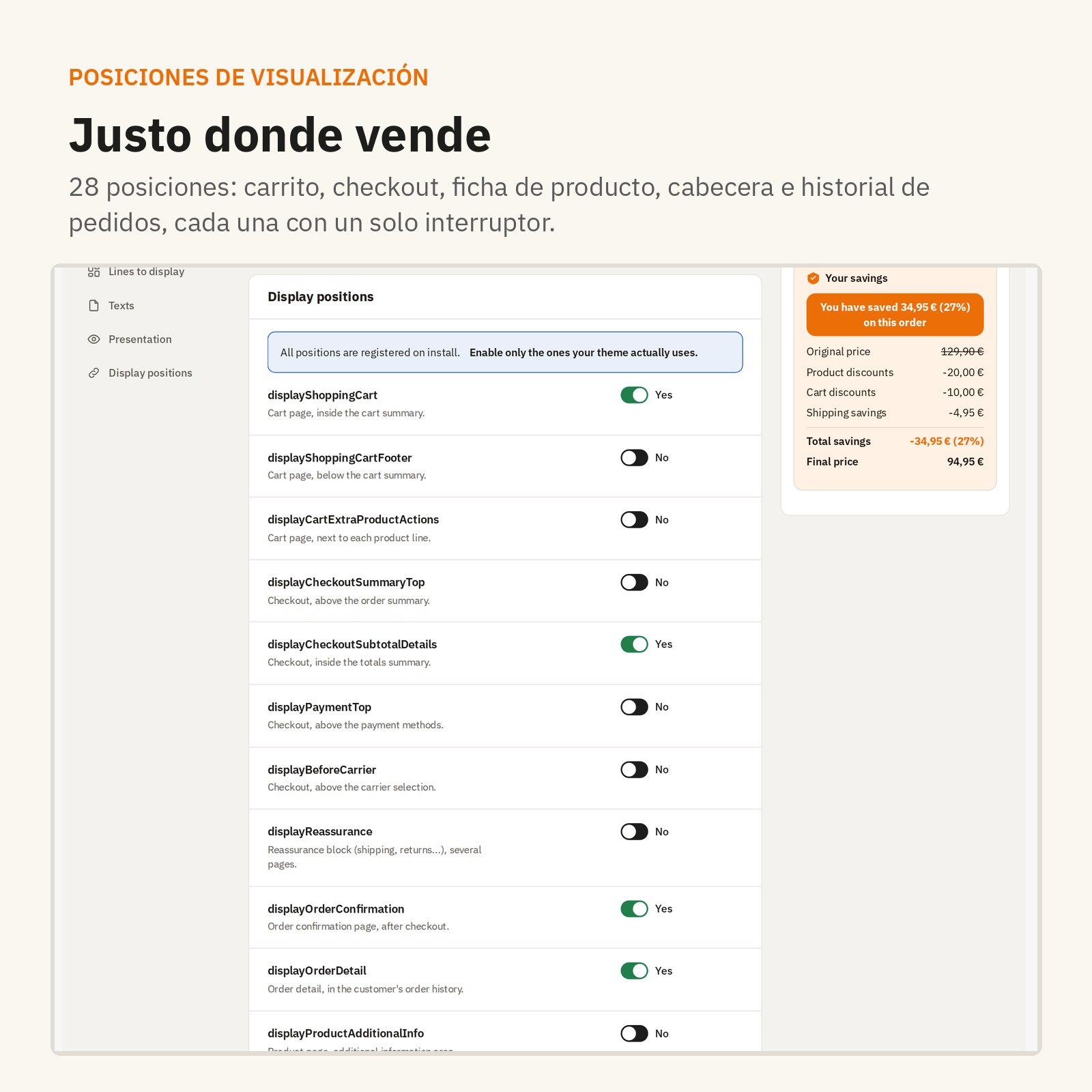 Posiciones: 28 sitios donde mostrarlo, justo donde vende.