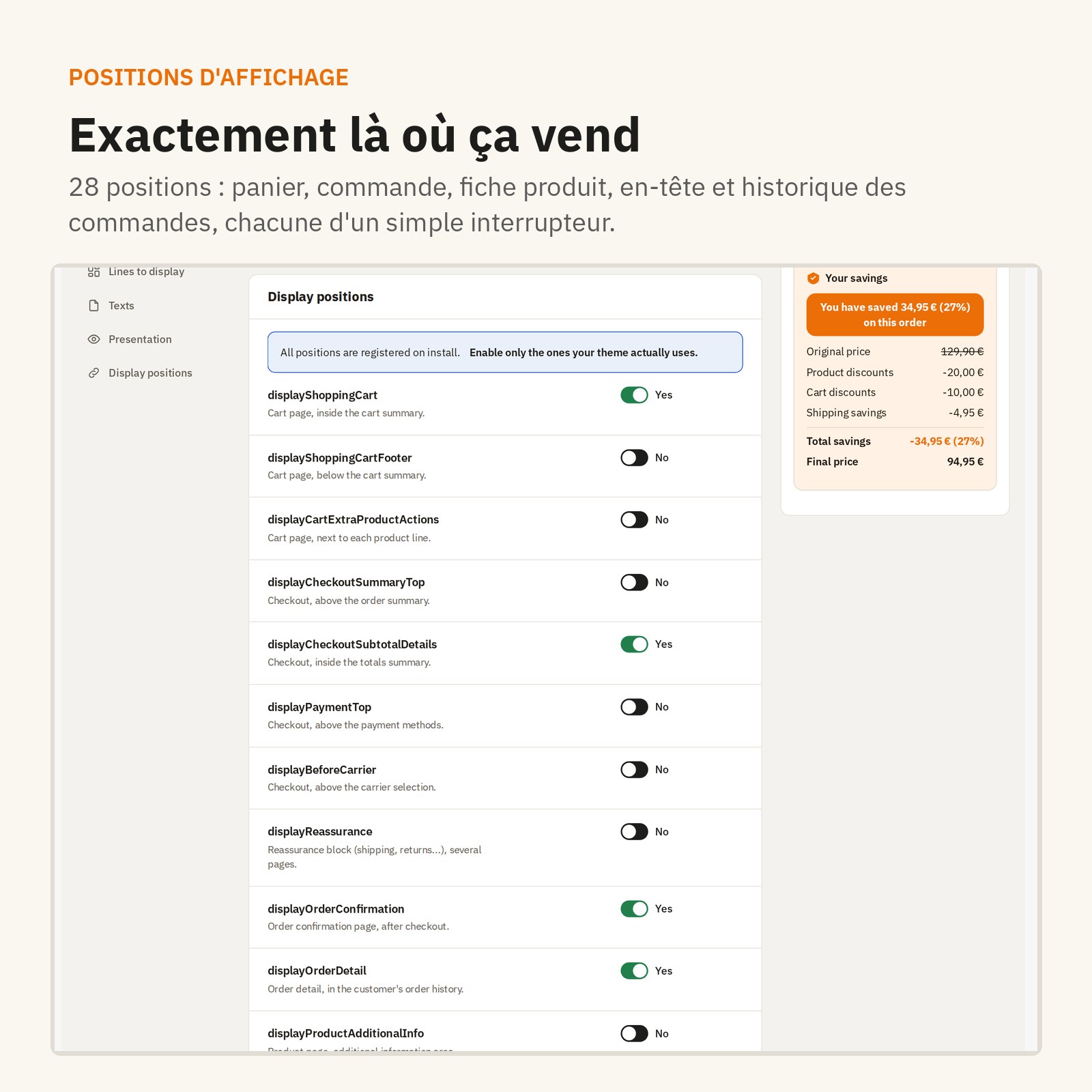 Positions : 28 endroits où l’afficher, exactement là où ça vend.