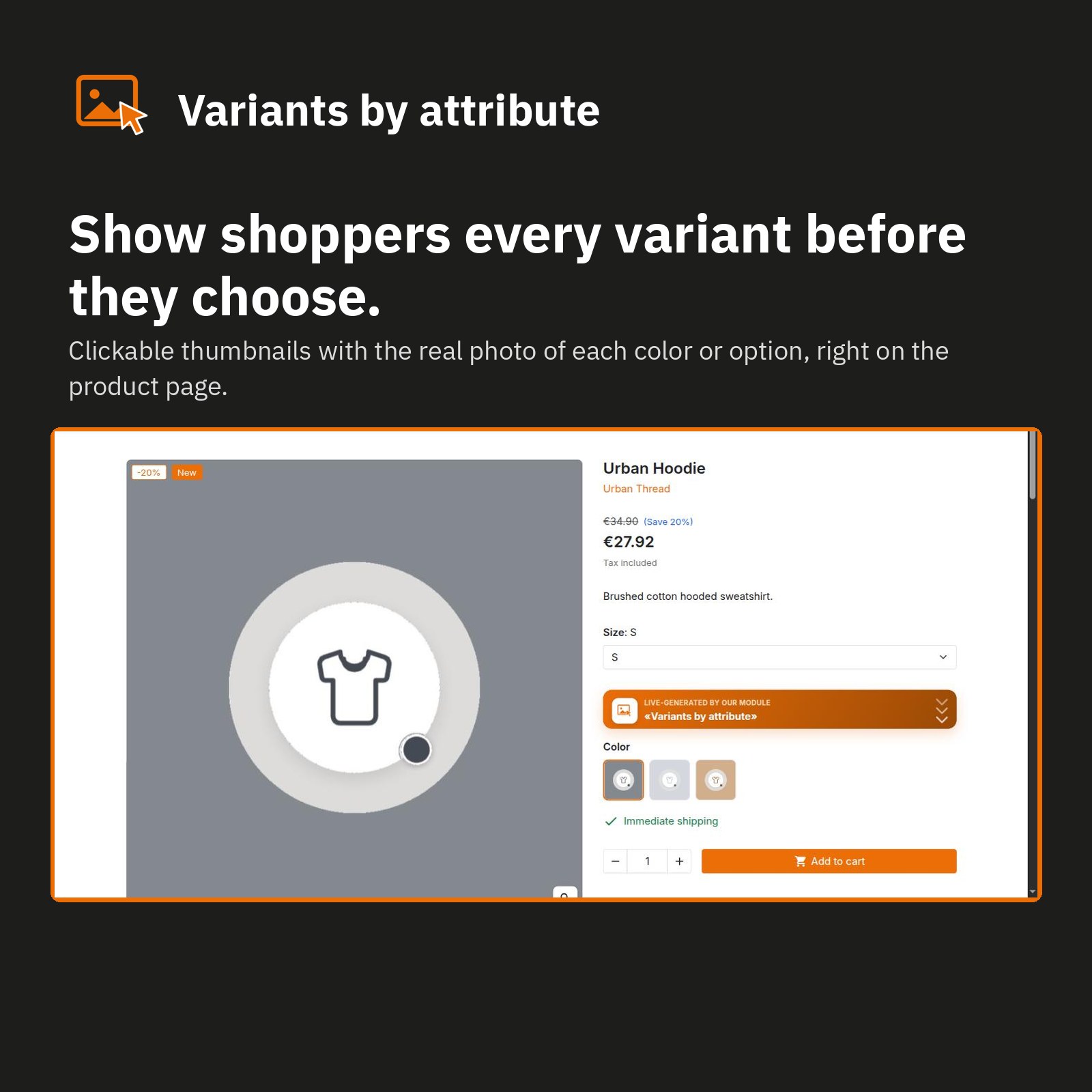 Product page: every variant shown before the customer chooses.