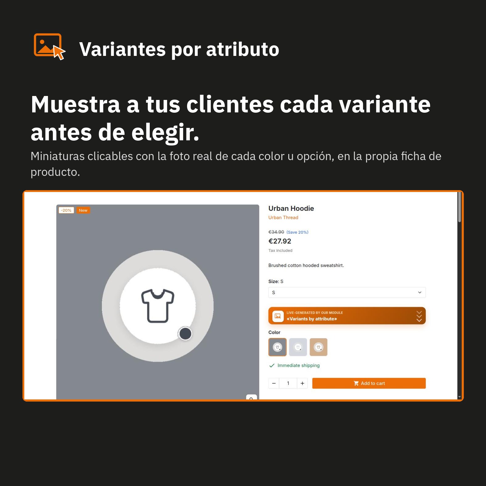 Ficha de producto: cada variante a la vista antes de elegir.