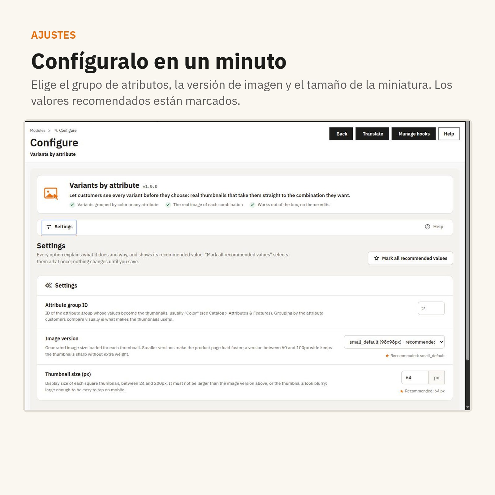 Ajustes: configúralo en un minuto.