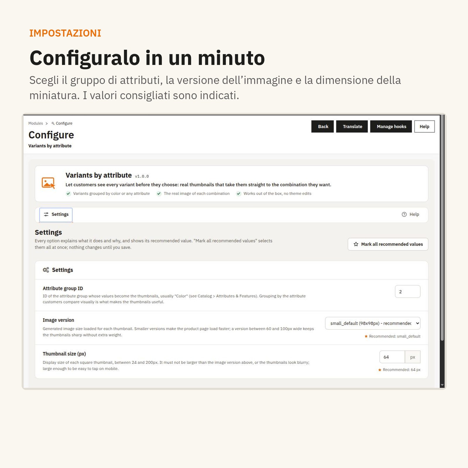 Impostazioni: configuralo in un minuto.