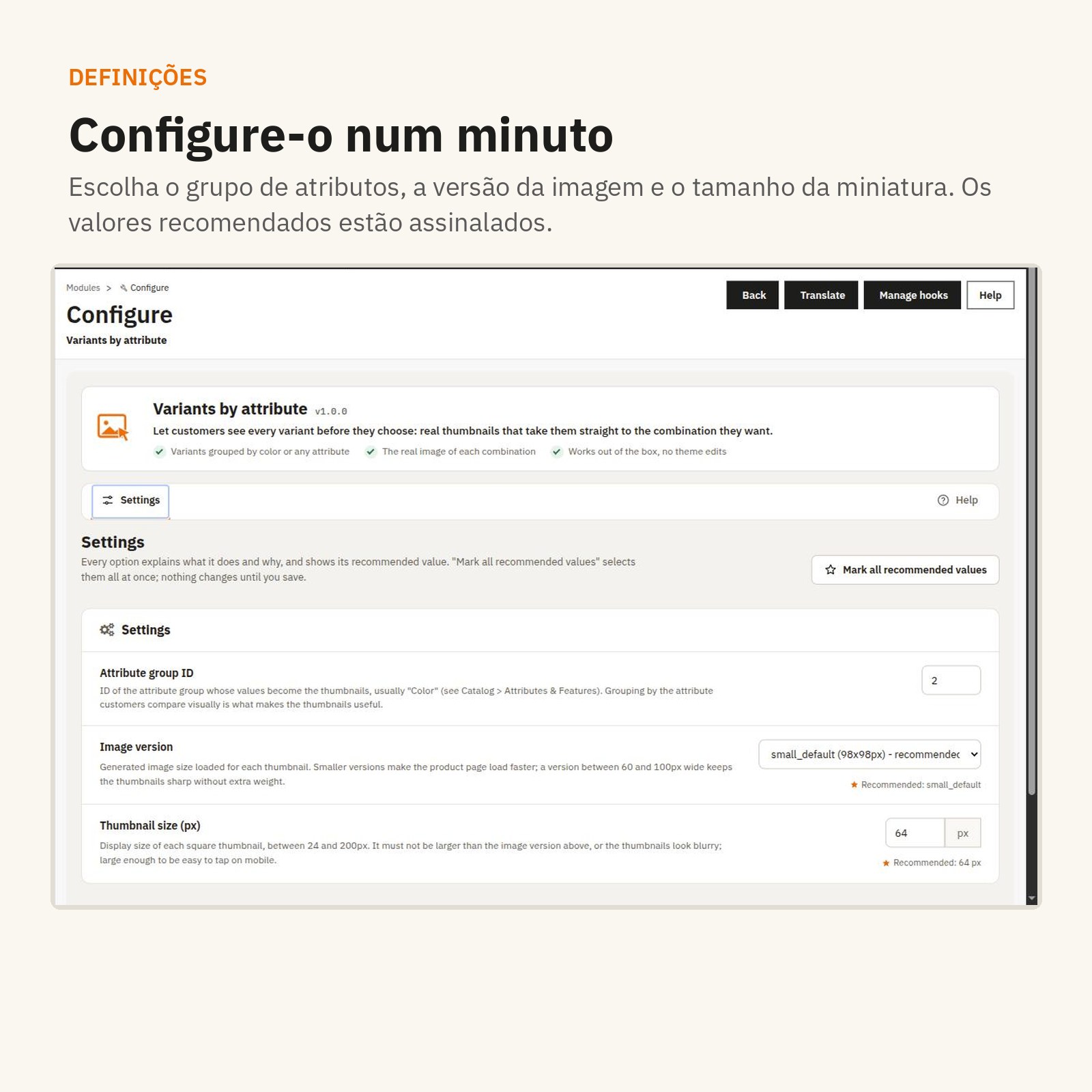 Definições: configure-o num minuto.